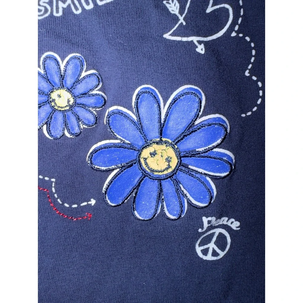 Gymboree Girls Navy Blue Silver Lining Cloud Flower Long Sleeve Graphic Tee 3